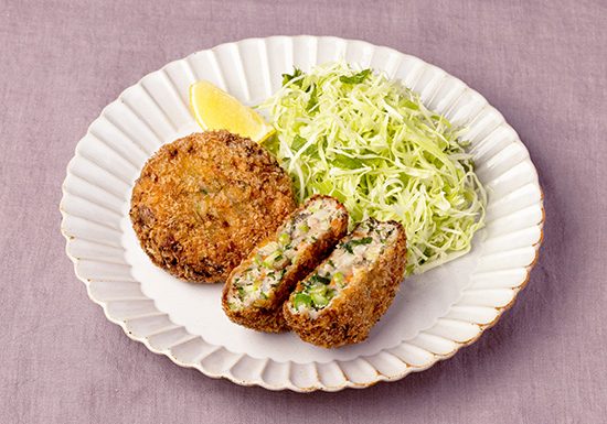 菜花と春うどの味噌メンチカツ